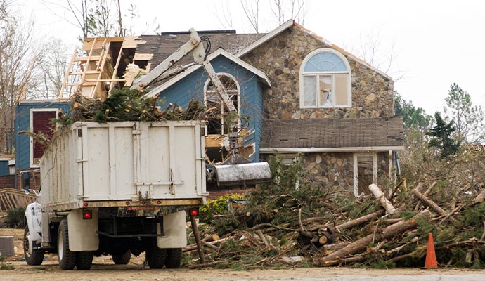 tree removal at house storm damaged clean up service